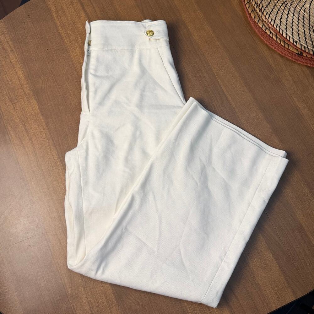 Veronica Beard Aubrie White Linen Blend Wide Leg Pants Size US 4